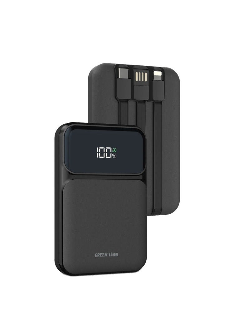 3 in 1 Integrated 10000mAh Power Bank PD 20W / Fast Charging / Digital Display / USB-A Port / Built-In Cables / Charging Protection / Polymer Battery Type - Black