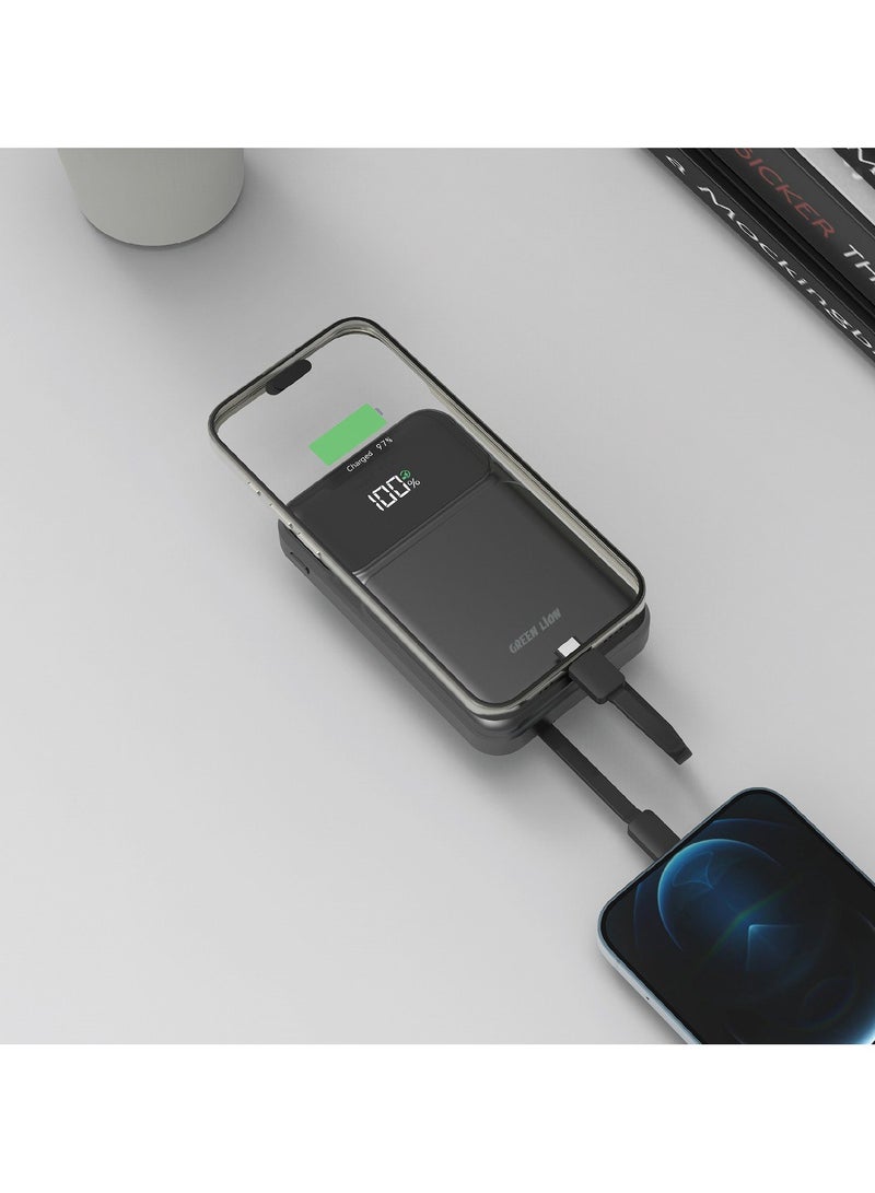 3 in 1 Integrated 10000mAh Power Bank PD 20W / Fast Charging / Digital Display / USB-A Port / Built-In Cables / Charging Protection / Polymer Battery Type - Black