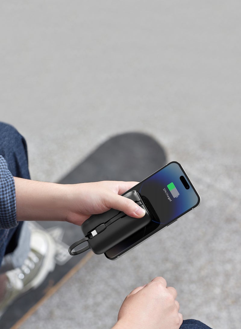 4in1 Station 10000mAh PD20W Power Bank with inbuilt cable Type-C and Lighting - Black