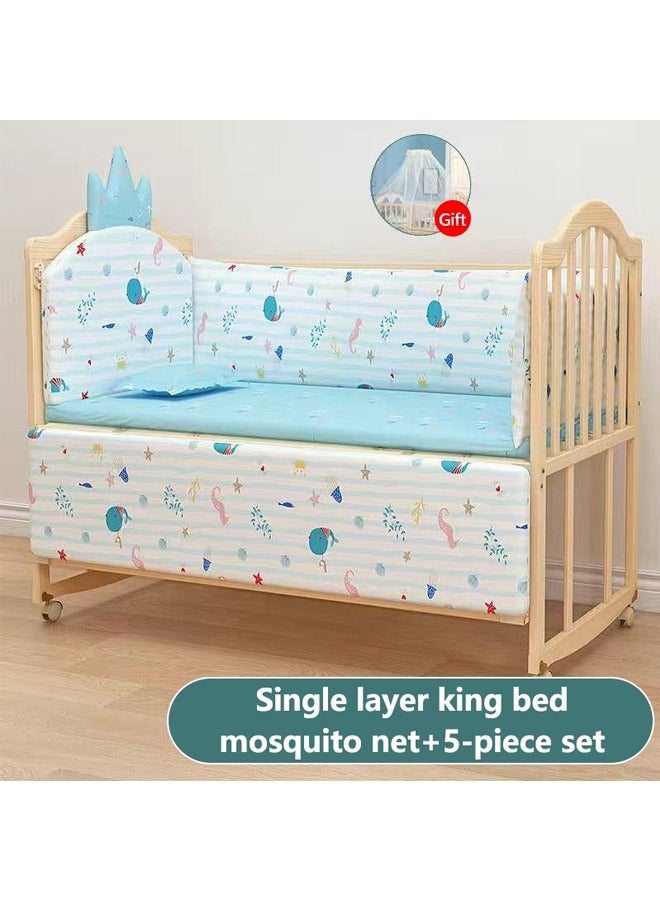 Multifunctional Solid Wood Bed Set For Newborn Baby With Mobile Cradle, Mosquito Net And Mat