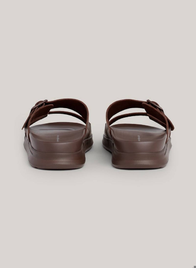 Men's Leather Buckle Sandals/ Flip Flops -  Leather upper, Brown