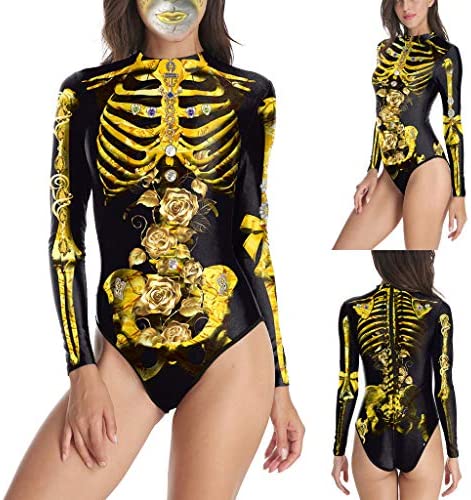 Women's Long Sleeve Zipper Bodysuit Black/Yellow