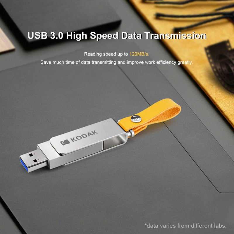 K133 128GB Metal Portable Waterproof Mini USB3.0 Flash Pen Drive With Sling C6681-128-L Silver
