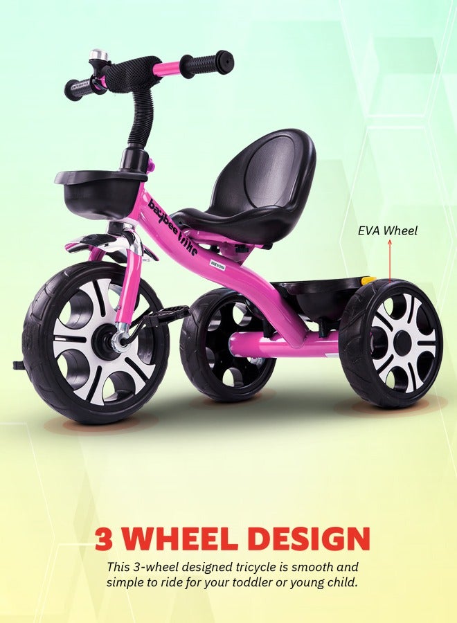 Baybee Coaster Tricycle for Kids Baby Smart Plug and Play Kids Tricycle Cycle with Front & Rear Storage Baskets 3 Wheels Tricycle Bicycle Baby Tricycle Cycle for Kids 2 to 5 Years Boy Girl Pink