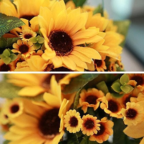 7 Heads Of Artificial Fake Sunflower Flower Yellow 27centimeter