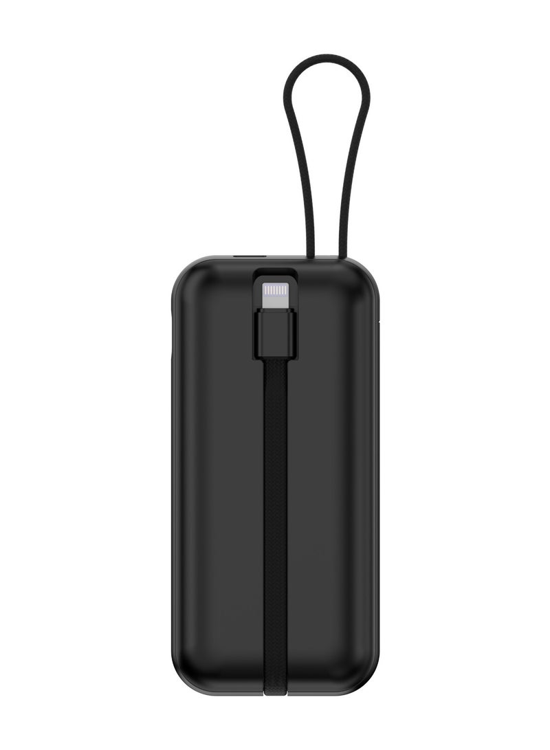10000mAh Powerbank Dual Built-In Cables Fast Charging - Black