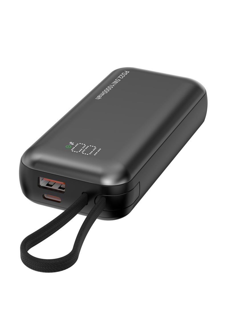 10000mAh Powerbank Dual Built-In Cables Fast Charging - Black