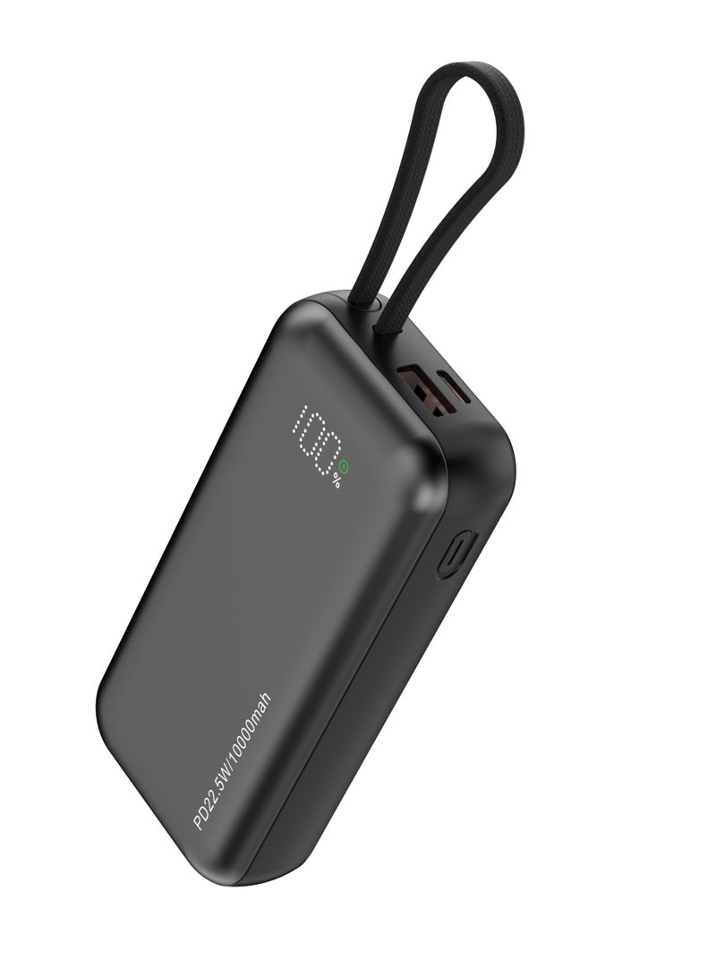10000mAh Powerbank Dual Built-In Cables Fast Charging - Black