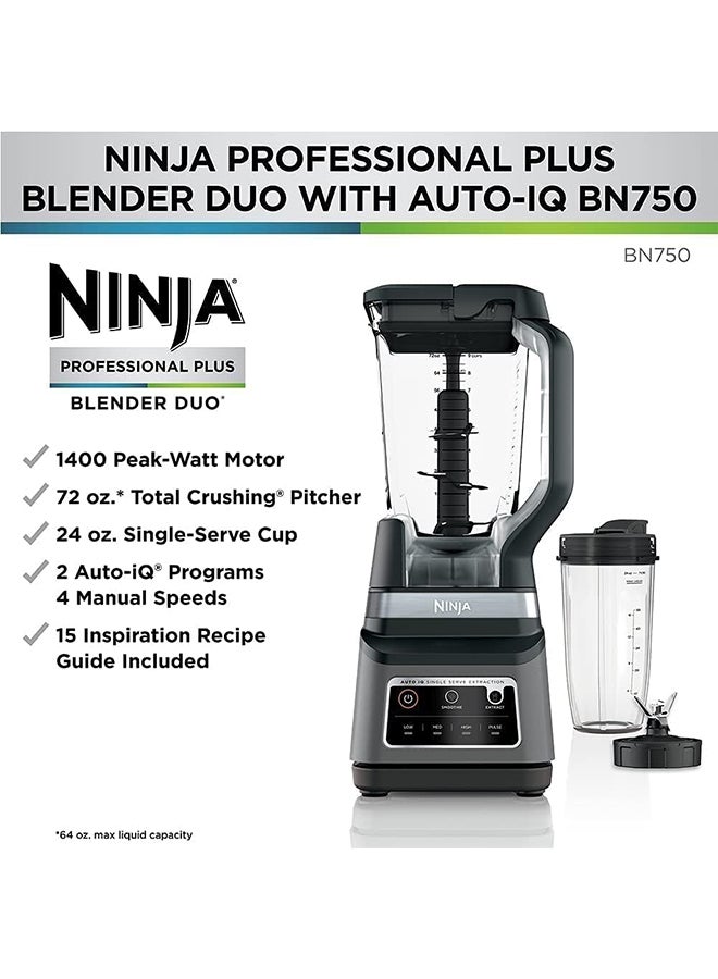 2-In-1 Blender With 3 Automatic Programs; Blend, Max Blend, Crush, And 4 Manual SettIngs, 2.1L Jug & 700ml Cup,Dishwasher Safe Parts, Auto-iQ 2.1 L 1200 W BN750ME Black