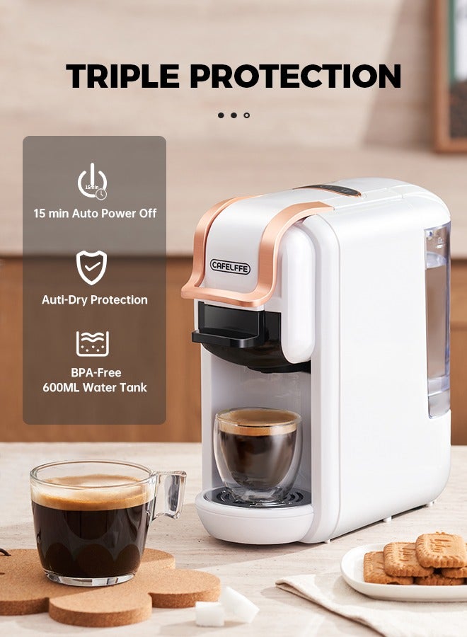 Espresso Capsule Coffee Machine 19Bar Hot Cold Coffee Maker For Nespresso Dolce Gusto ESE Pods And Coffee Powder 1450W 600ML White