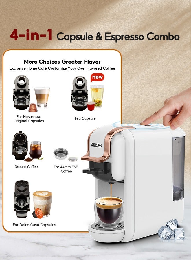 Espresso Capsule Coffee Machine 19Bar Hot Cold Coffee Maker For Nespresso Dolce Gusto ESE Pods And Coffee Powder 1450W 600ML White