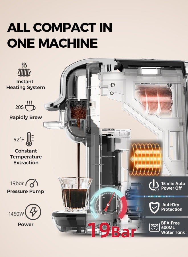 4 In 1 Coffee Machine Hot Cold Brew Nespresso Coffee Maker For Nescafe Dolce Gusto ESE Pods And Coffee Powder Black