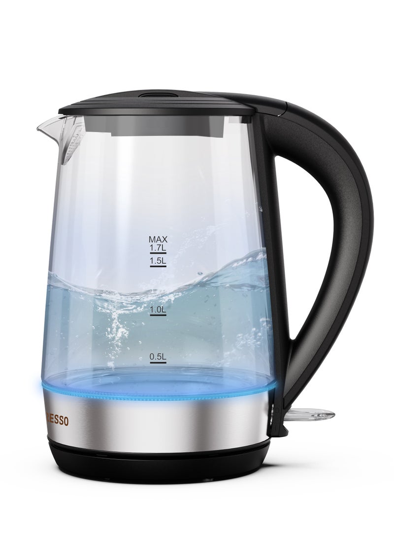 360 Transparent Quick-Boil Glass Kettle 1.7L 2200W / Cordless / Rapid boiling / Sleek Design / Illumination lightning- Black