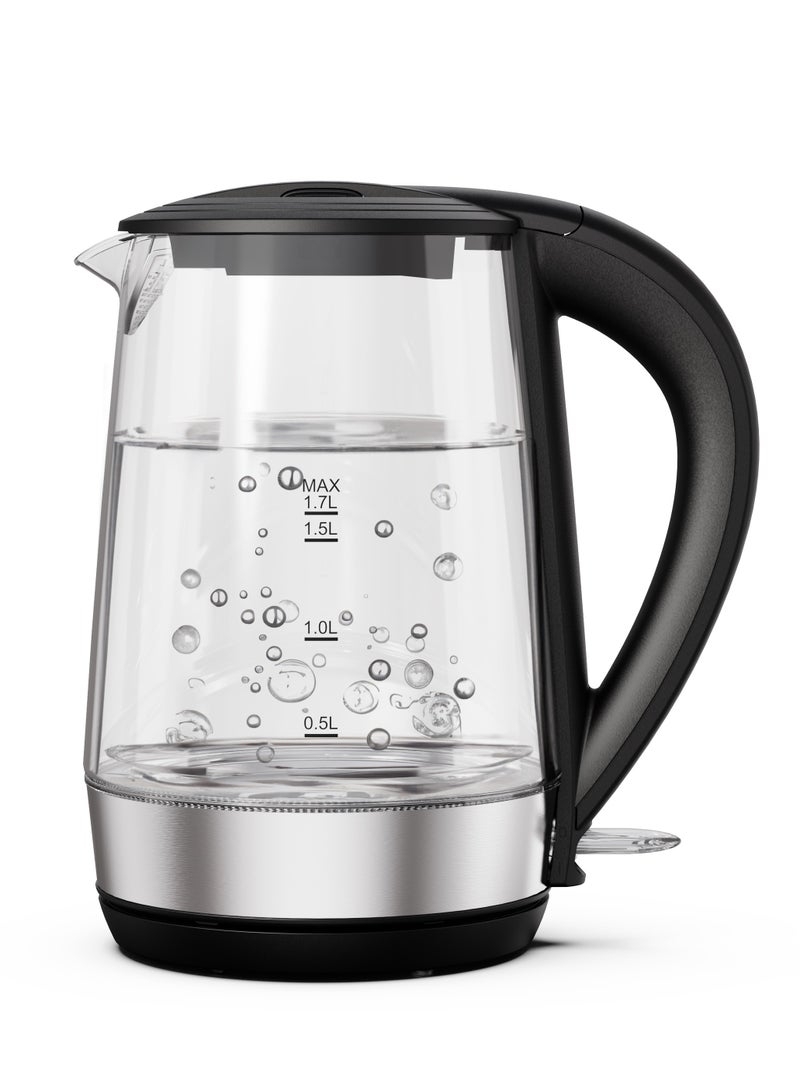 360 Transparent Quick-Boil Glass Kettle 1.7L 2200W / Cordless / Rapid boiling / Sleek Design / Illumination lightning- Black