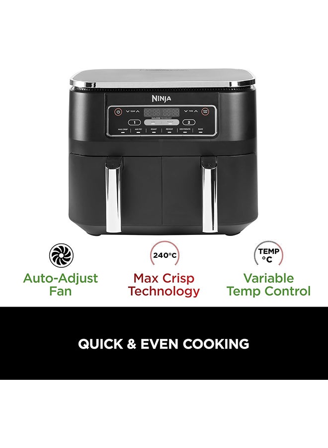 Foodi Dual Zone Digital Air Fryer, 2 Drawers, 7.6L, 6-In-1, Uses No Oil, Air Fry, Max Crisp, Roast, Bake, Reheat, Dehydrate, Cooks 4-6 Portions, Non-Stick, Dishwasher Safe Baskets 7.6 L 2470 W AF300ME/AF300EU Black