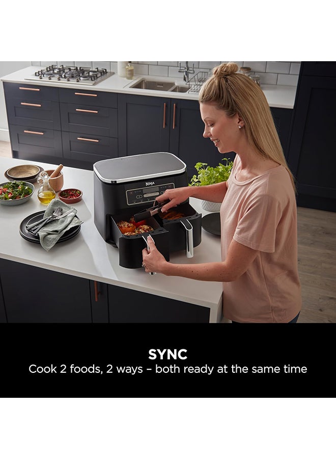 Foodi Dual Zone Digital Air Fryer, 2 Drawers, 7.6L, 6-In-1, Uses No Oil, Air Fry, Max Crisp, Roast, Bake, Reheat, Dehydrate, Cooks 4-6 Portions, Non-Stick, Dishwasher Safe Baskets 7.6 L 2470 W AF300ME/AF300EU Black