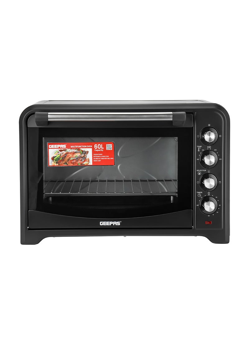 Electric Oven 60 L 2000 W| Rotisserie, Convection Functions and Inner Lamp| Easy to Use Control Knobs, 4 Stages Heating Selector, 100-230 Degree Celsius Adjustable Temperature|60 Minutes Timer Perfect for Baking, Roasting, Cooking Meat, Cakes Etc.| 2 Years Warranty 60 L 2000 W GO4401NV Black/Silver