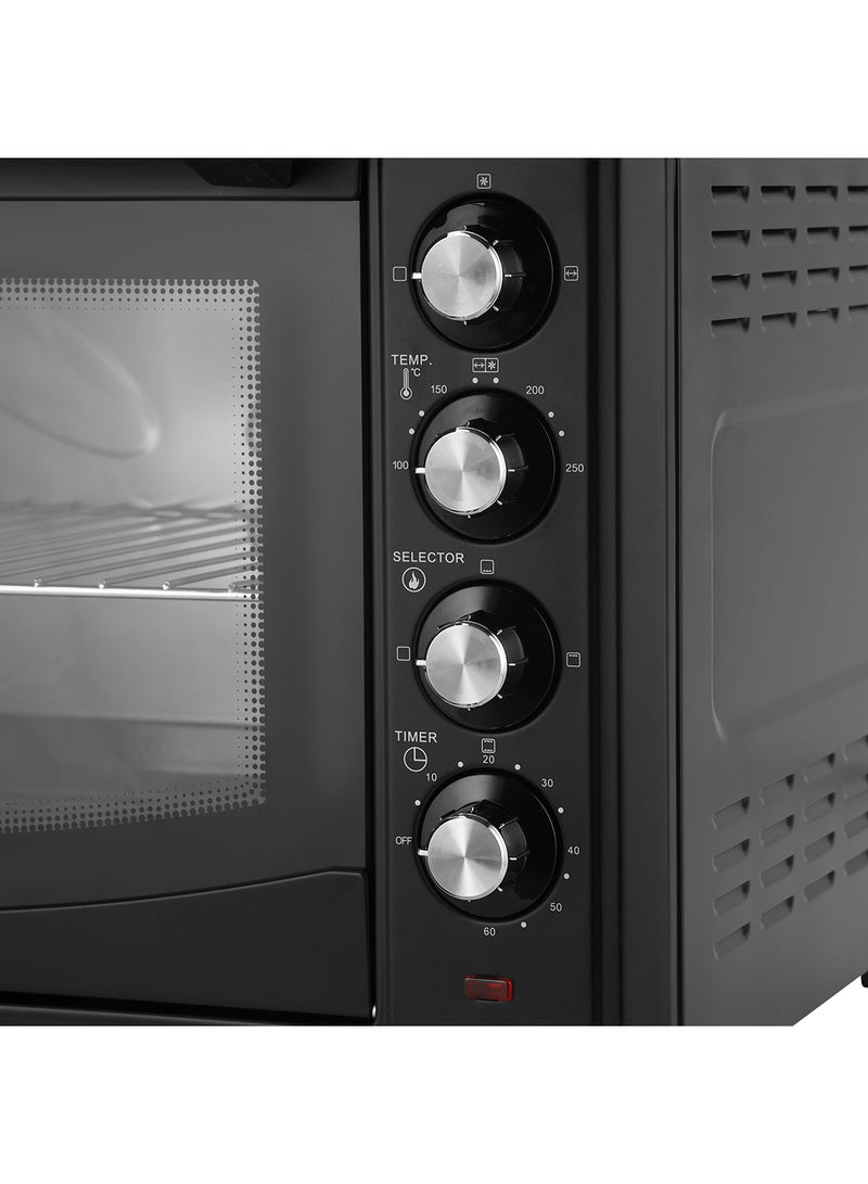 Electric Oven 60 L 2000 W| Rotisserie, Convection Functions and Inner Lamp| Easy to Use Control Knobs, 4 Stages Heating Selector, 100-230 Degree Celsius Adjustable Temperature|60 Minutes Timer Perfect for Baking, Roasting, Cooking Meat, Cakes Etc.| 2 Years Warranty 60 L 2000 W GO4401NV Black/Silver