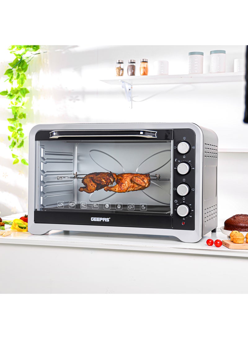 Electric Oven 80 L 2400 W| Rotisserie, Convection Functions and Inner Lamp| Easy to Use Control Knobs, 4 Stages Heating Selector, 100-230 Degree Celsius Adjustable Temperature| Perfect for Baking, Roasting, Cooking Meat, Cakes Etc.| 2 Years Warranty 80 L 2400 W GO4402NV Black/Silver