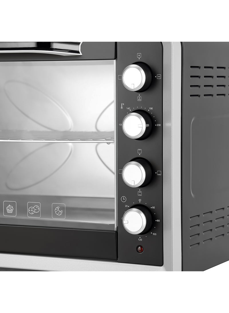 Electric Oven 80 L 2400 W| Rotisserie, Convection Functions and Inner Lamp| Easy to Use Control Knobs, 4 Stages Heating Selector, 100-230 Degree Celsius Adjustable Temperature| Perfect for Baking, Roasting, Cooking Meat, Cakes Etc.| 2 Years Warranty 80 L 2400 W GO4402NV Black/Silver