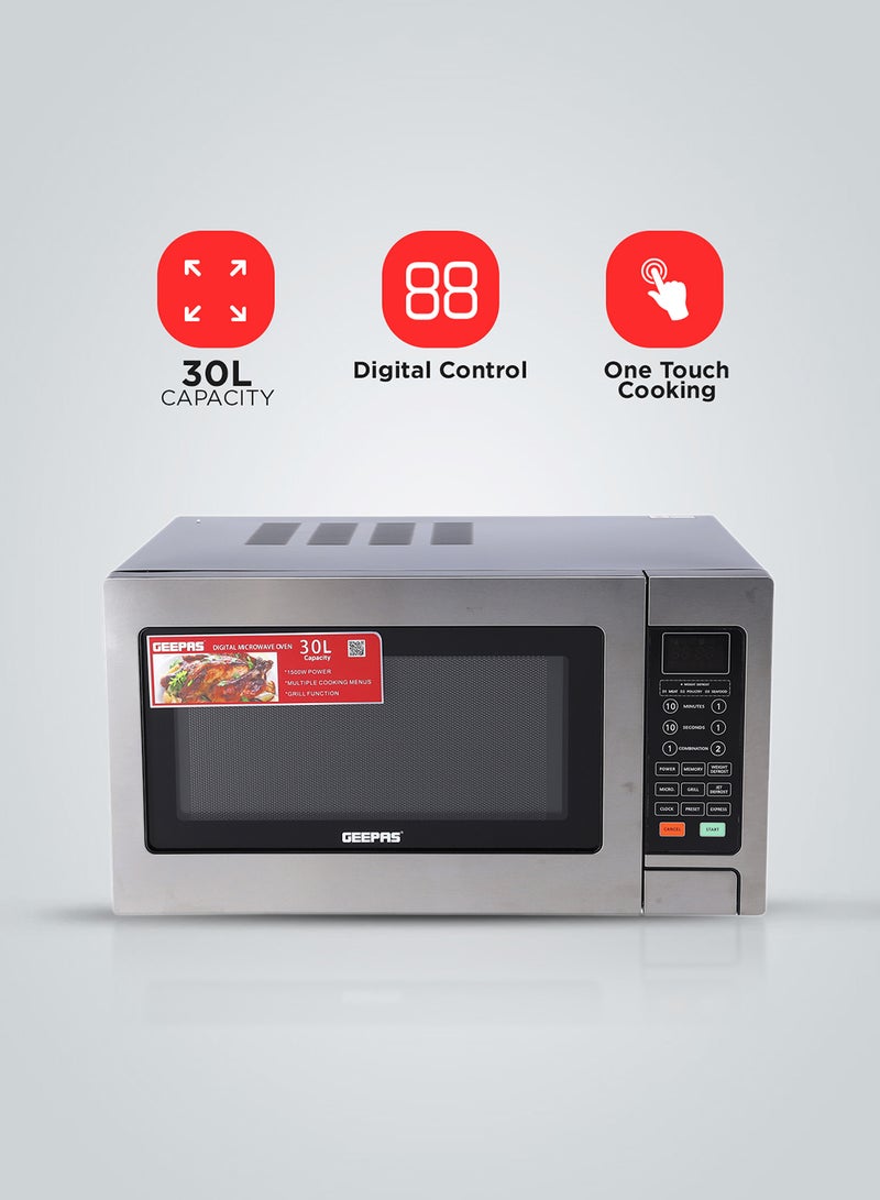 Digital Microwave Oven | Ideal For Grilling-Roasting-Heating 30 L 1000 W GMO1897 Silver & Black