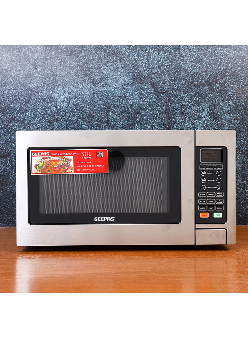 Digital Microwave Oven | Ideal For Grilling-Roasting-Heating 30 L 1000 W GMO1897 Silver & Black