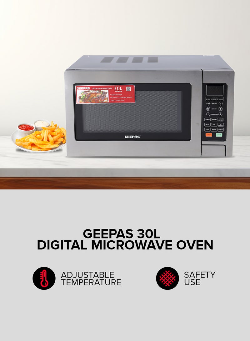 Digital Microwave Oven | Ideal For Grilling-Roasting-Heating 30 L 1000 W GMO1897 Silver & Black