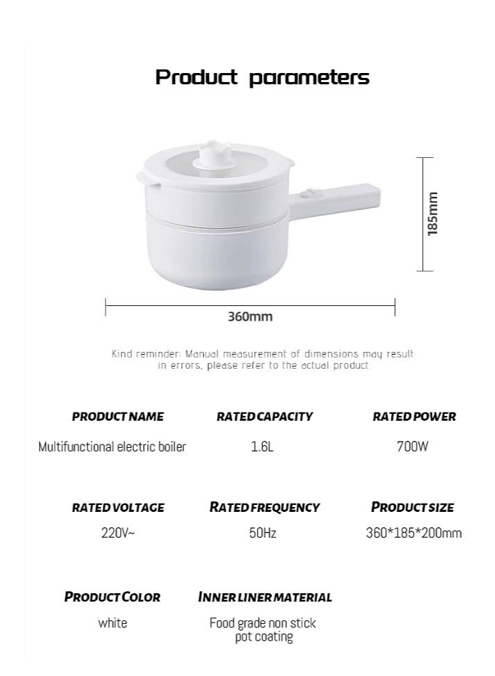 Electric Cooker 1.6L Non-Stick with Steamer and Temperature Control