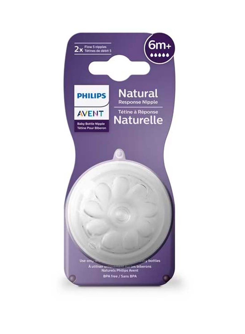 Pack Of 2 Avent Natural Response Nipple Flow 5, 6 Months +