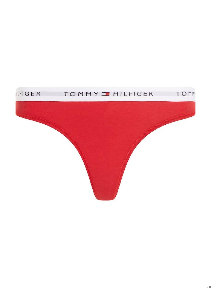 Women's Icon Logo Waistband Thong Underwear Bottoms, Red