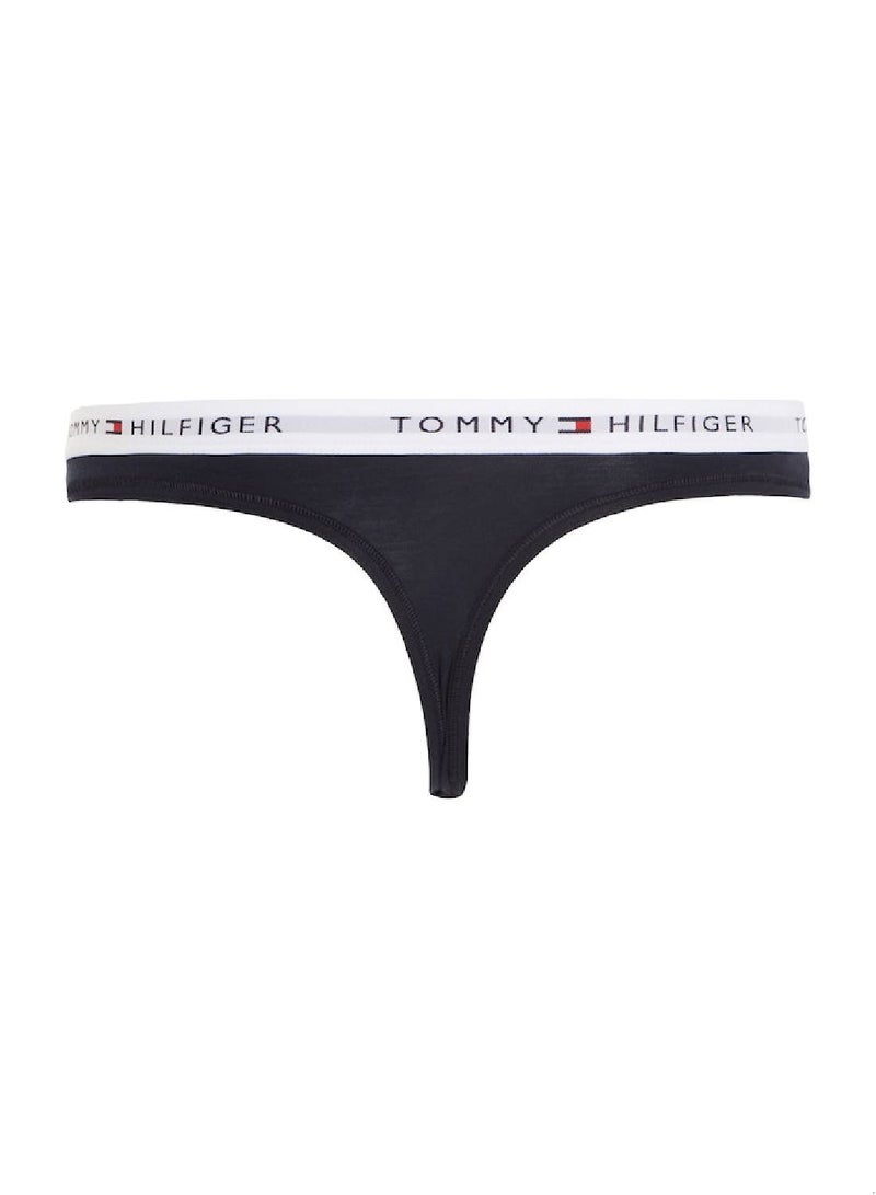 Women's Icon Logo Waistband Thong Underwear Bottoms, Navy