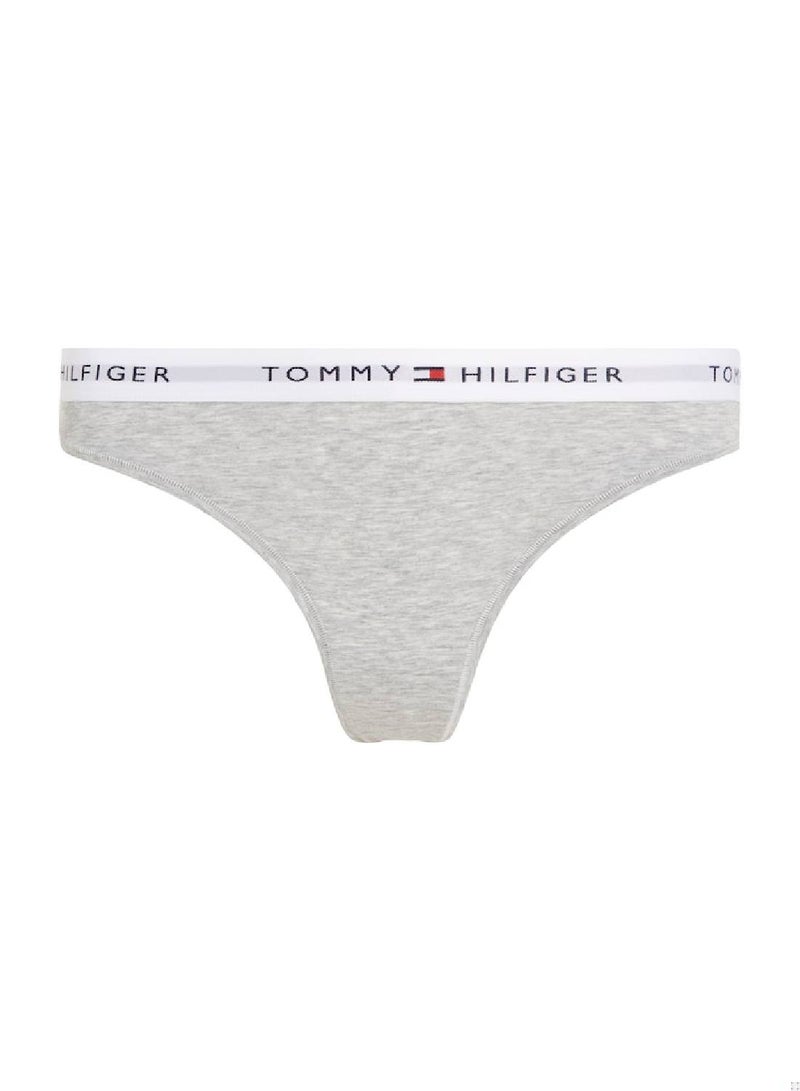 Women's Icon Logo Waistband Thong Underwear Bottoms, Grey