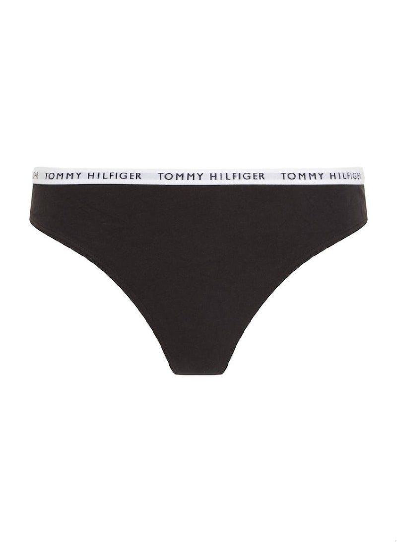 Women's 3-Pack Logo Waistband Thongs Underwear Bottoms, Black