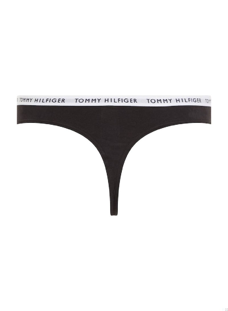 Women's 3-Pack Logo Waistband Thongs Underwear Bottoms, Black