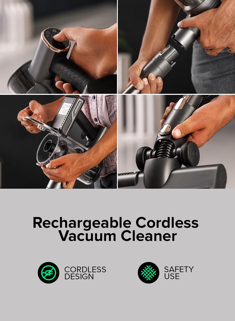 Rechargeable Cordless Handheld Stick Vacuum Cleaner with Powerful Suction 30mins Runtime High Efficiency Filtration system 120 W GVC19030 Black/Grey