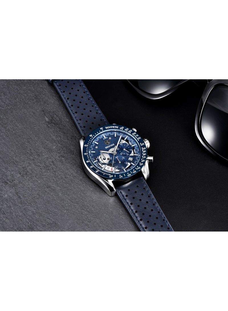 Watches for Men Luxury Quartz Water Resistant Watch Men's Chronograph Genuine Leather Strap 5120BU