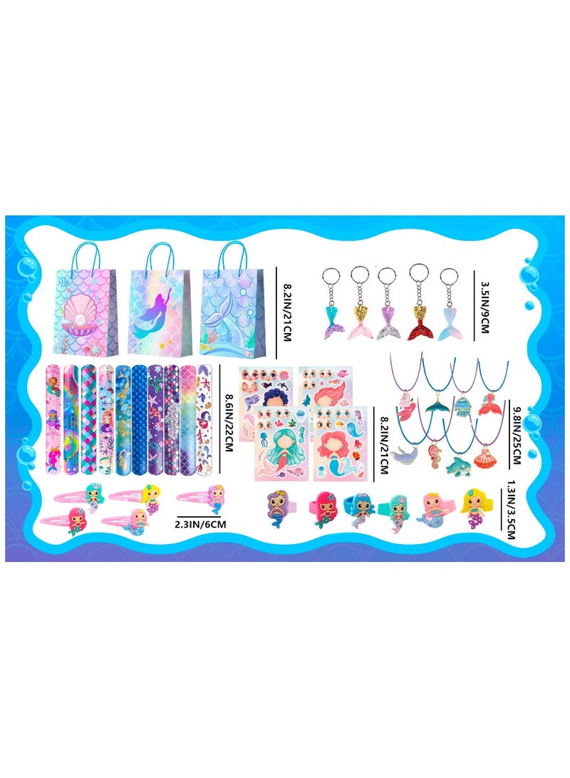 84pcs Mermaid Party Favors for Boys and Girls with Mermaid Birthday Rings Keychain Slap Bracelets Bags etc Mermaid Birthday Party Favors for Mermaid Birthday Decorations Supplies