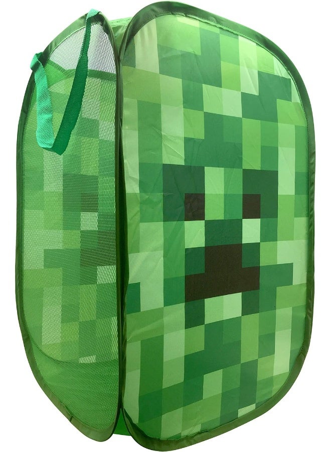 Minecraft Creeper Pop Up Hamper - Mesh Laundry Basket/Bag With Durable Handles, 22