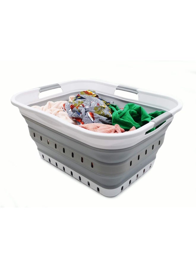 42L (11 Gallon) Collapsible Plastic Laundry Basket - Foldable Pop Up Storage Container/Organizer - Portable Washing Tub - Space Saving Hamper/Basket