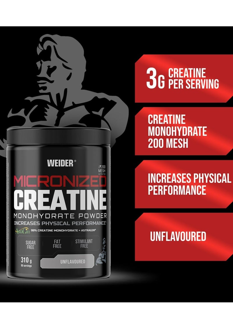 Micronized Creatine Monohydrate Powder 310g, Unflavoured, High-Performance Supplement for Enhanced Strength and Muscle Growth