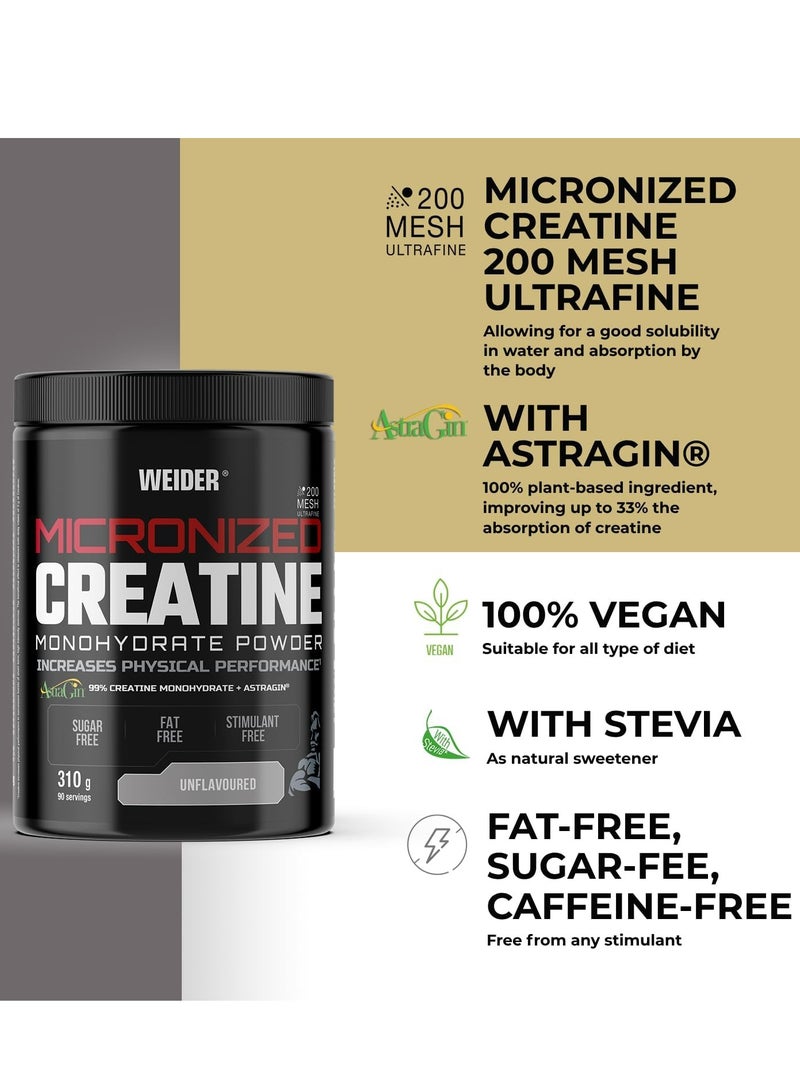 Micronized Creatine Monohydrate Powder 310g, Unflavoured, High-Performance Supplement for Enhanced Strength and Muscle Growth