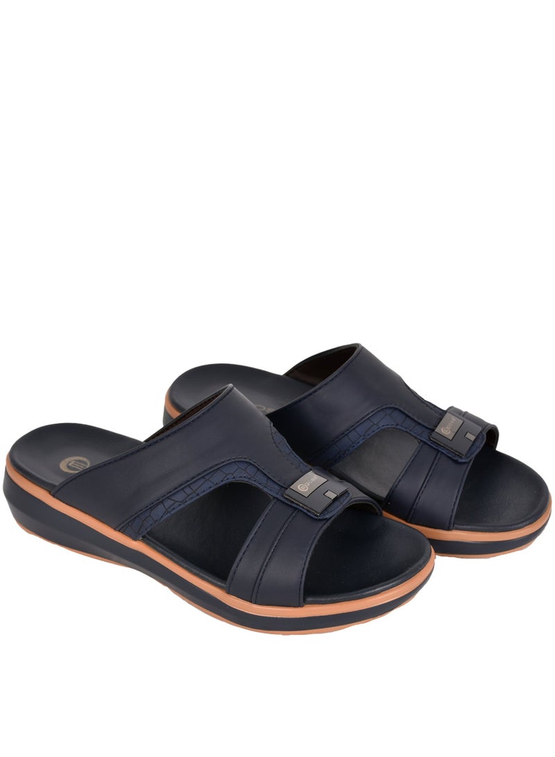 Mens Patterned Strap Arabic Sandals Navy