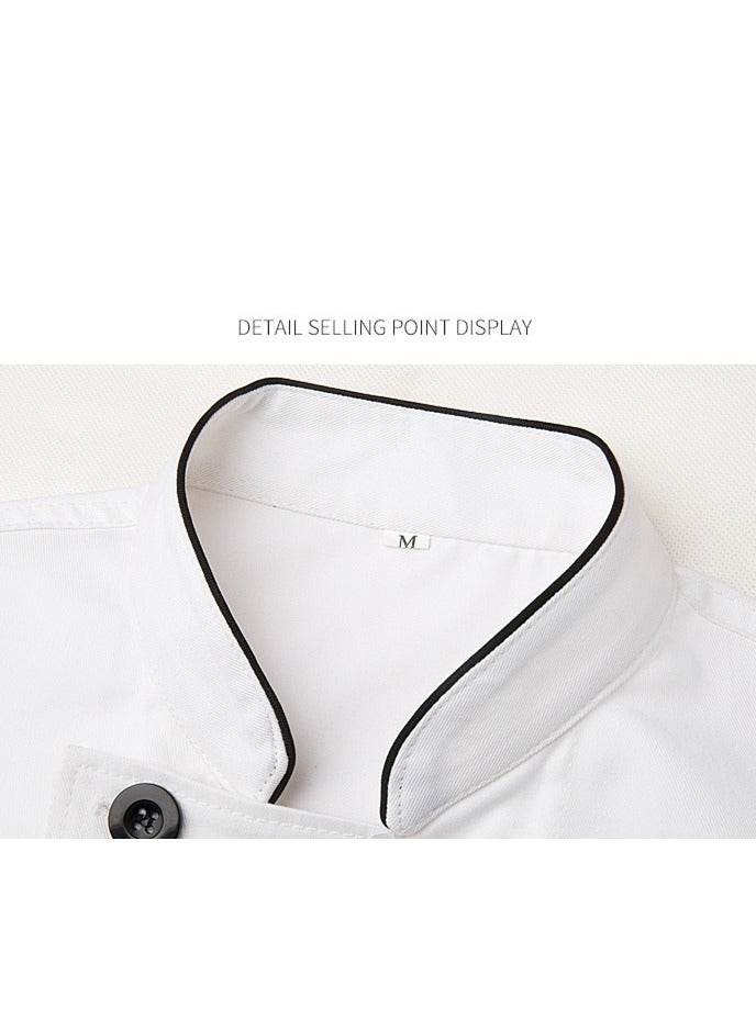 Summer Short Sleeve Chef Uniform Double-Breasted Stand Collar Waiter T-shirt White