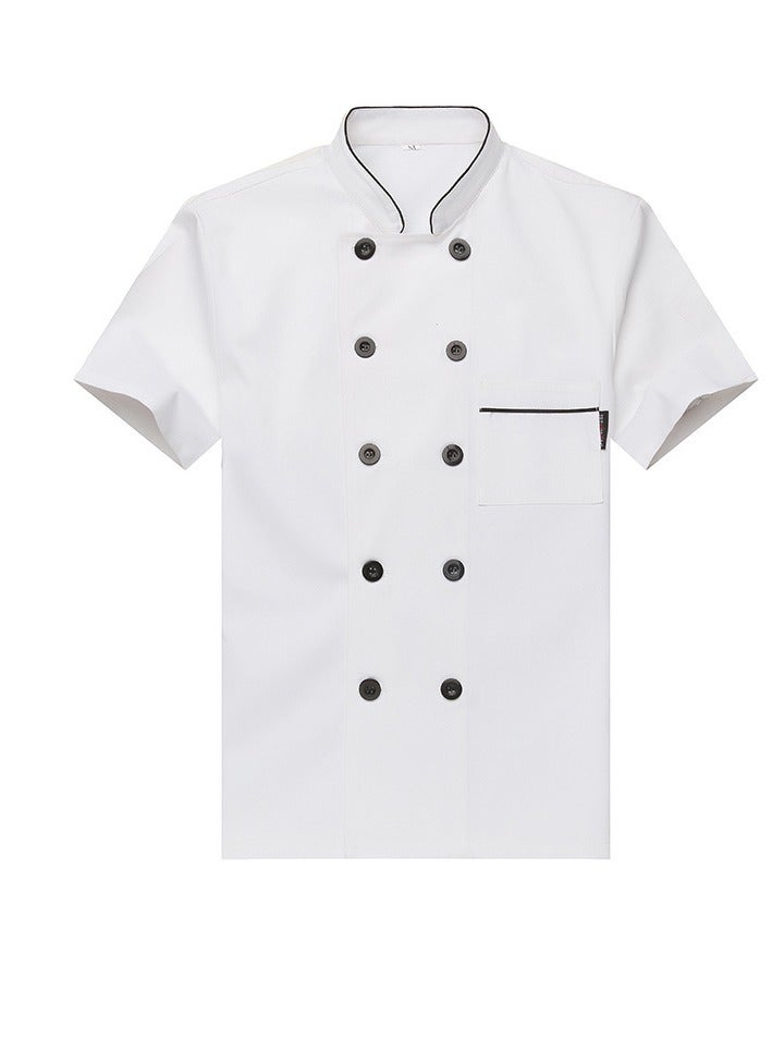 Chef Uniform Apron Suit Short Sleeves with a Hat Suitable For Hotel Western Restaurant White