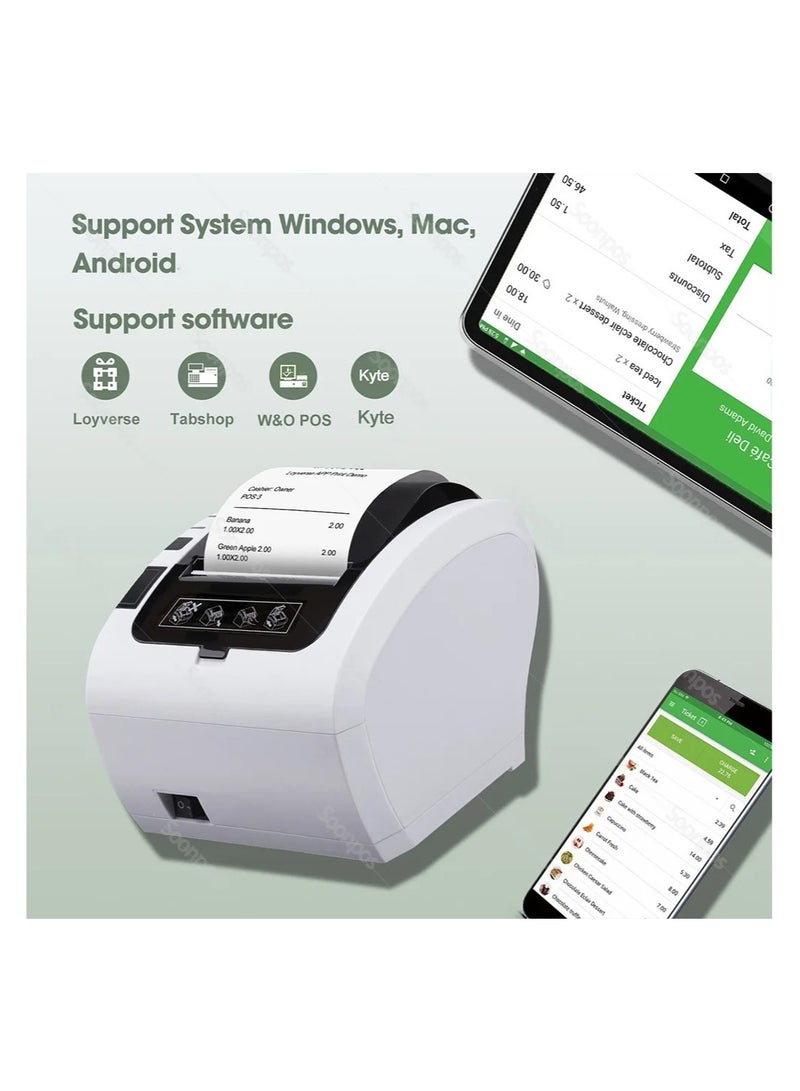 Bluetooth Thermal Receipt POS Printer 58mm 80mm Auto Cutter Support Loyverse Kyte USB LAN Ethernet Kitchen Printing