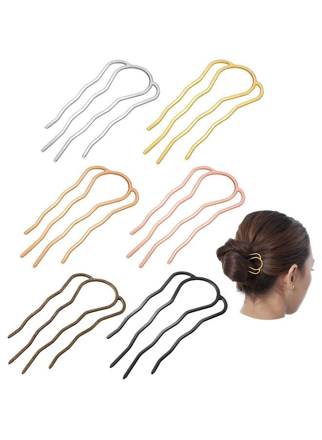 6 Pieces Hair Fork Clip Stick 87 Mm Side Hair Comb 4 Prong Hair Updo Bun Hairpin Sticks Alloy Hair Clips Grips For Women Hair Styling Tool Accessories (Assorted Color)