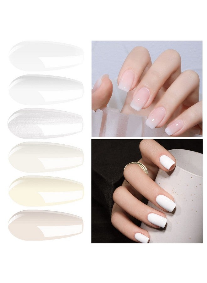 Milky White Gel Nail Polish Set Of 6 French White Cold White Colors Collection Uv Led Nail Gel Kit For Home Diy Nail Salon Manicure Nail Art Longlasting Varnish 8Ml