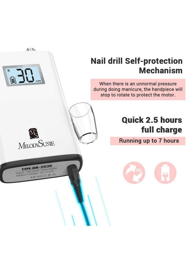 Professional Rechargeable 30000 Rpm Nail Drillsc320H Portable Electric E File Scamander Acrylic Gel Grinder Tools With 6 Bits And Sanding Bands For Manicure Pedicure Carve Polish (White)