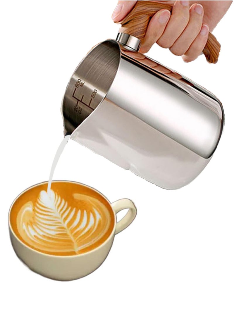 Stainless Steel Milk Frothing Jug 20 OZ (600ml) with Handle & Measurement - Perfect for Latte Art & Espresso Drinks