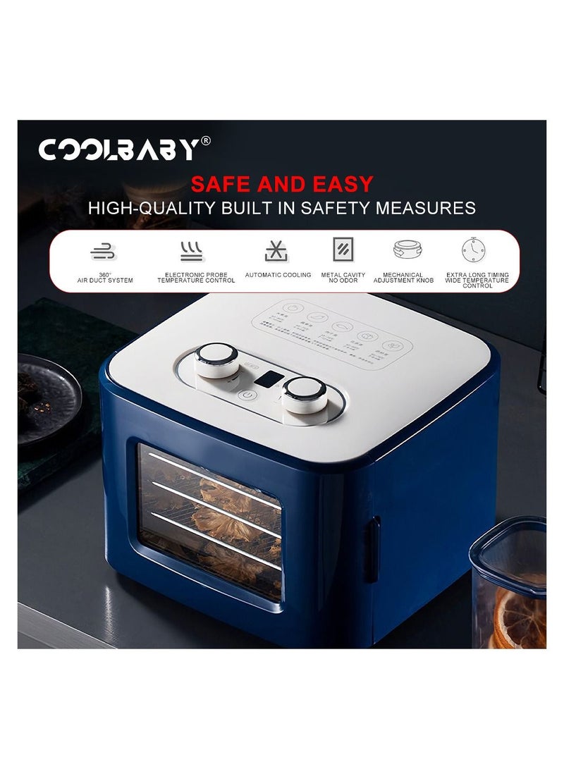 COOLBABY Food Dehydrator Machine, Digital Adjustable Timer and Temperature Control, Dryer for Herb, Meat, Beef, Fruit and Vegetables, Over Heat Protection, Stainless Steel Trays